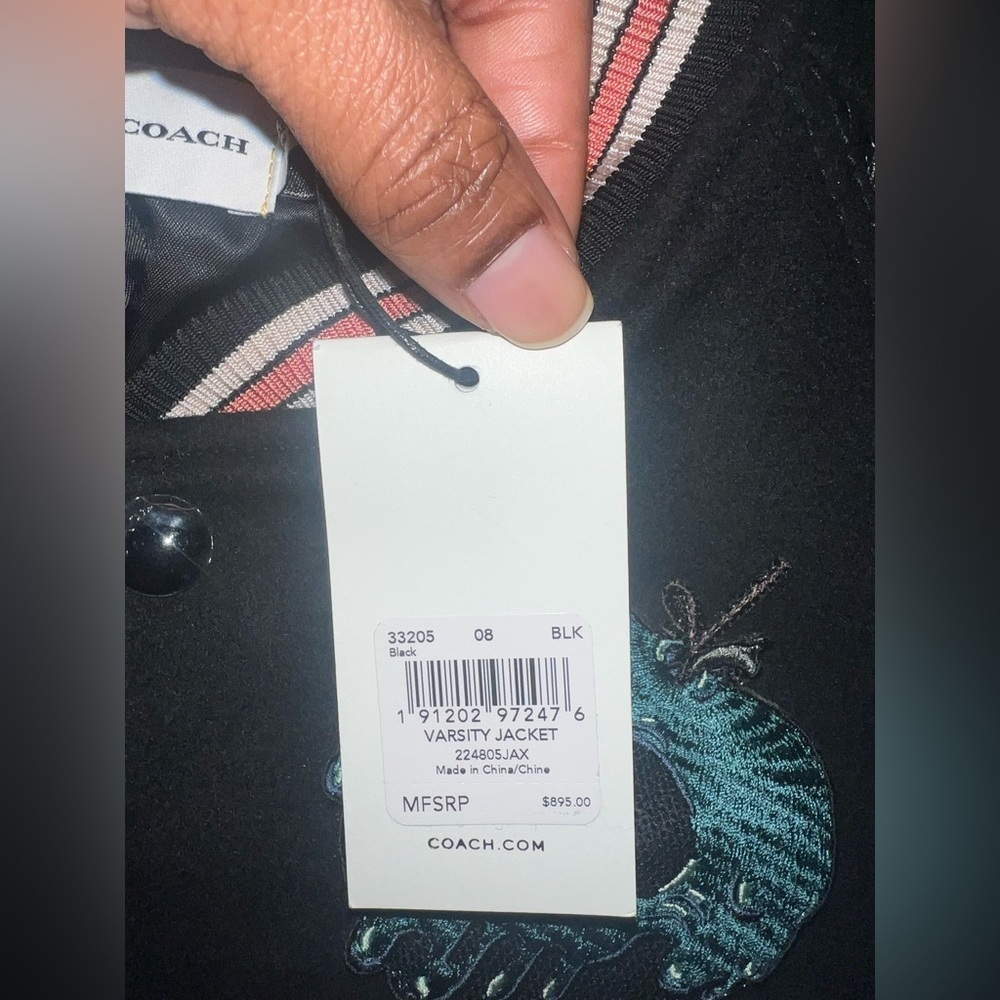 NWT Disney x Coach 10% Leather Black Varsity Jacket size 8 - Picture 12 of 17